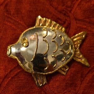 Vintage Mixed Metal Fish Brooch Pendant